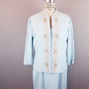 Jessica Howard Mint Linen Sheath Dress with Embroidered Jacket Women's Size 14